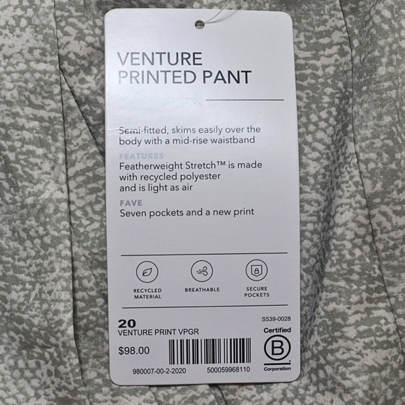 ATHLETA Venture Printed Pants Women’s Sz 20 Joggers Viper Gray Cream SActivewear - Picture 8 of 12